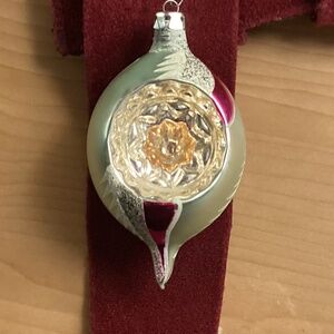 Christmas Ornament Stamped POLAND Glass Reflector Teardrop 3in PASTEL SWIRL